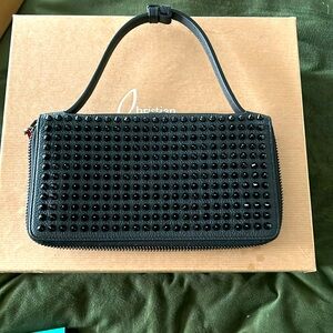 Christian Louboutin Panettone XL ❣️❣️black leather spiked wallet / clutch❣️EUC